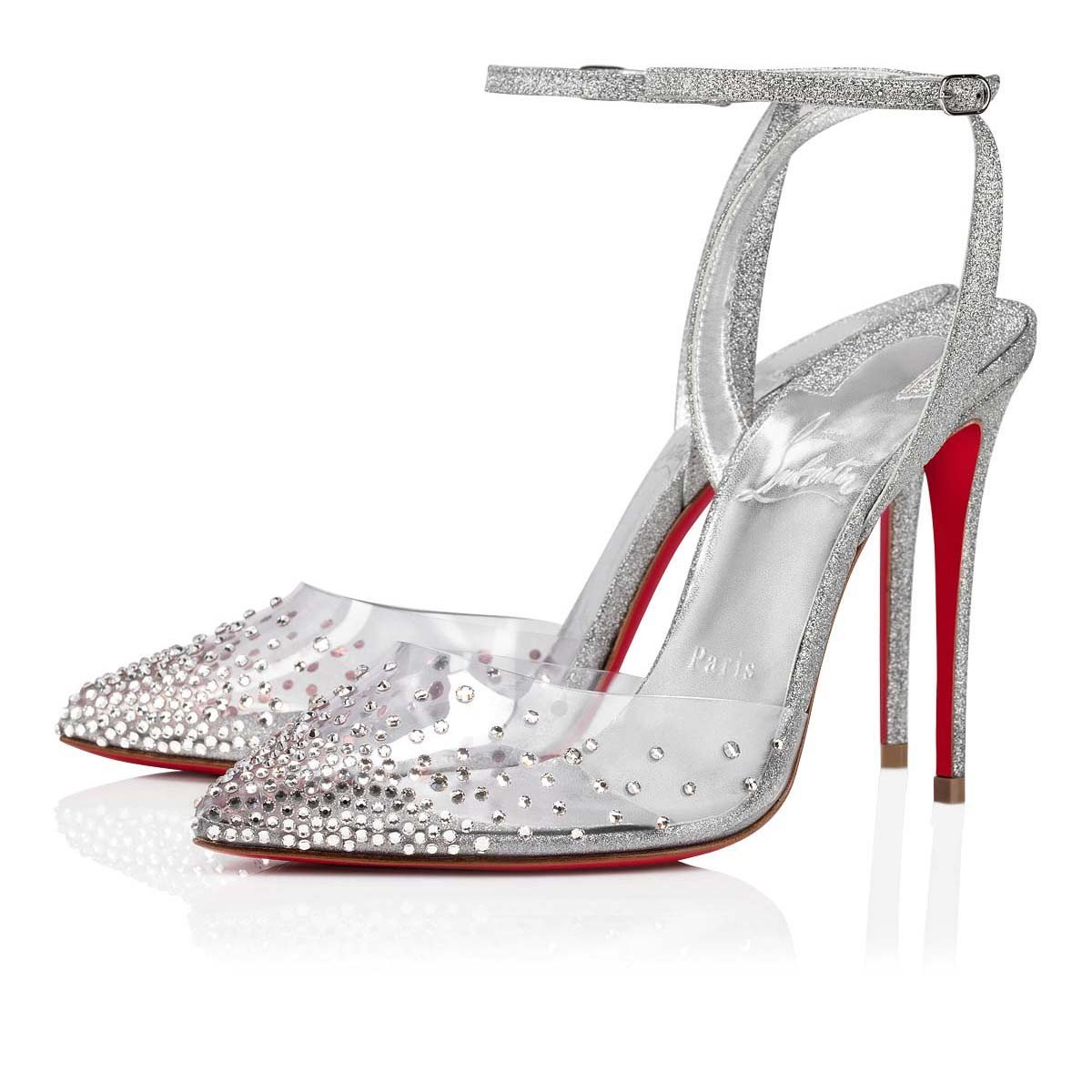 0206cc6dbefb4c999cfc619e37b50992.jpg Spikaqueen 100 mm PVC Calf Leather and Strass Silver Pumps - Image 1