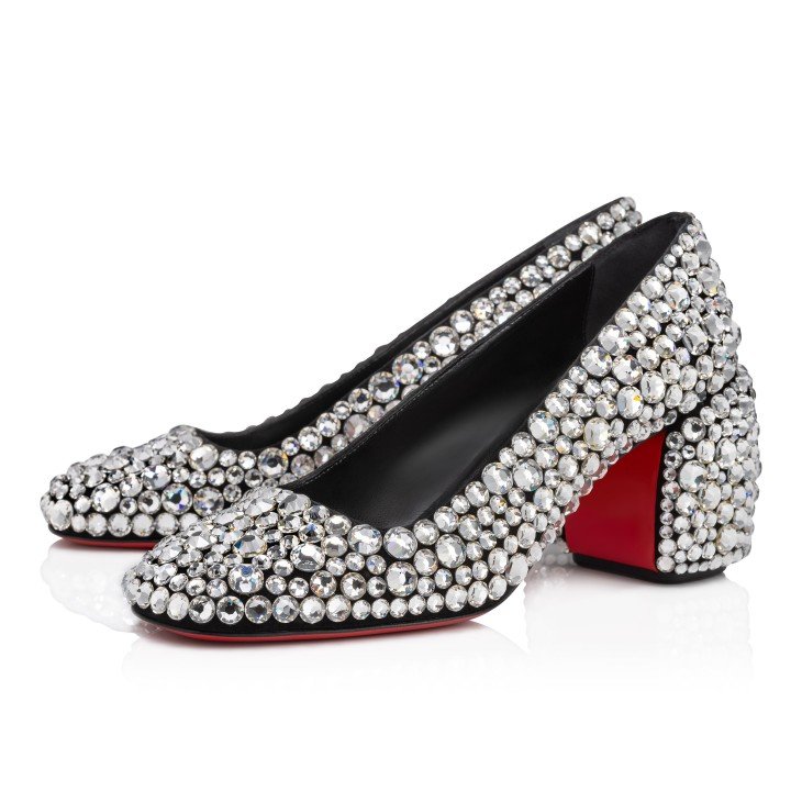06765b1f10ce45a5809b0346aedf7e18.jpeg Minny Maxi Strass 70 mm Pumps Suede and Strass Silver - Image 1