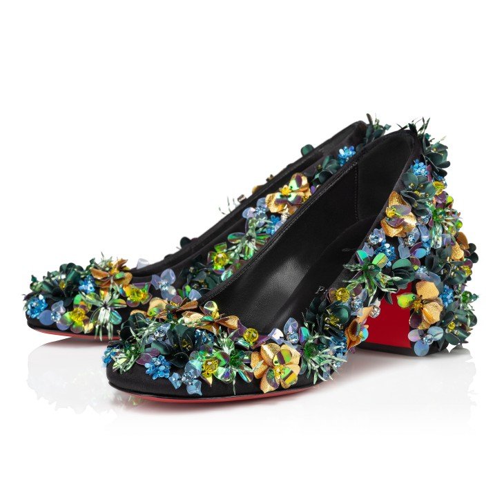 0835a87c54db42c1ba06424ee8a40158.jpeg Minny Tropica 70 mm Pumps Embroidered Crepe Satin Black - Image 1