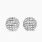 Sculpted Cable Stud Earrings Sterling Silver with Diamonds,14mm