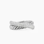 Crossover Two Row Ring Sterling Silver with Diamonds, 7.5mm