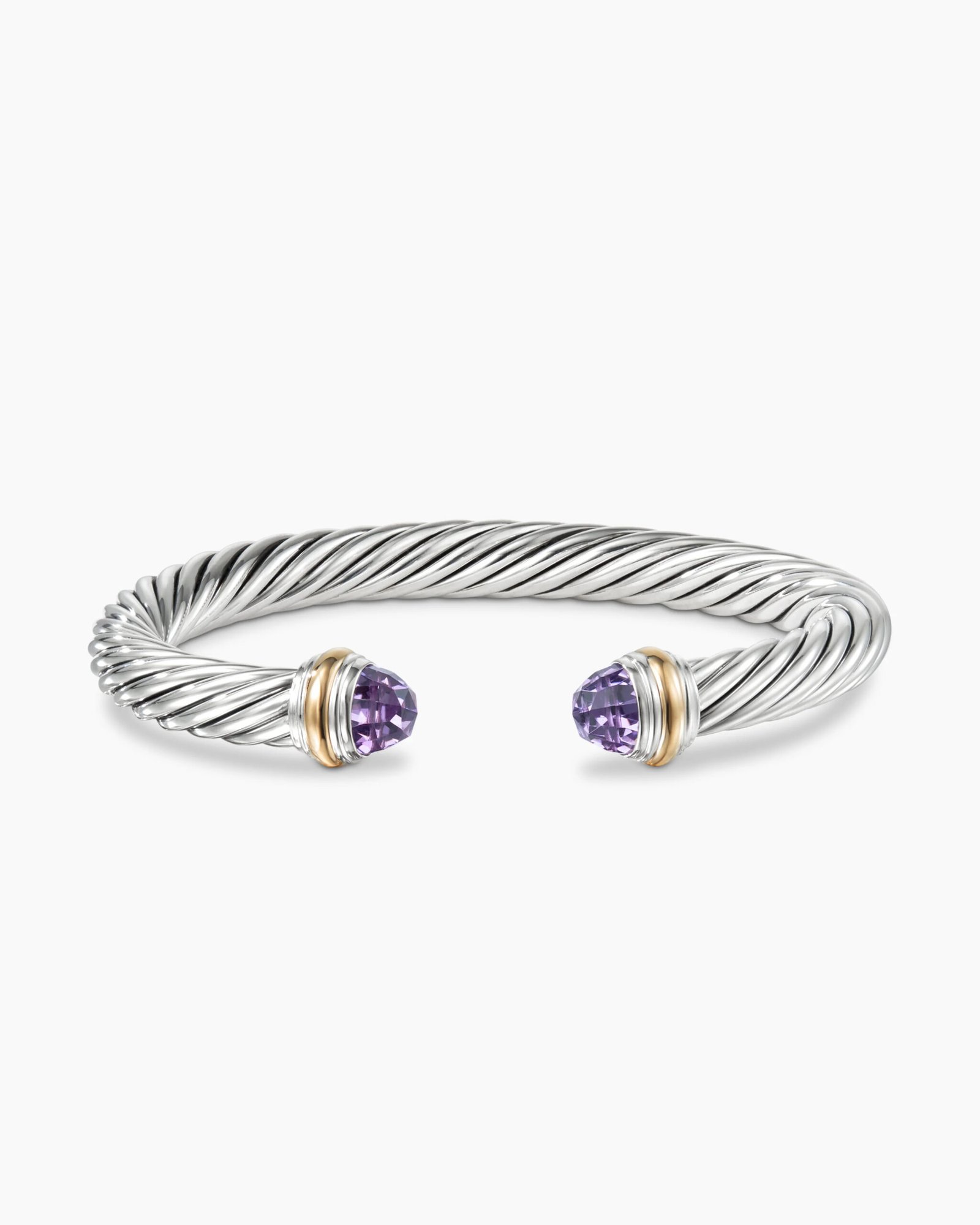 09fc76332afc6f170e6853ef63f067df.jpeg Classic Cable Bracelet Sterling Silver with 14K Yellow Gold and Amethyst, 7mm - Image 1