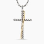 Crossover Cross Necklace Sterling Silver with 18K Yellow Gold, 35.6mm