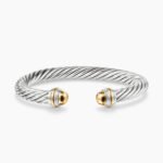 Classic Cable Bracelet Sterling Silver with 14K Yellow Gold Domes, 7mm