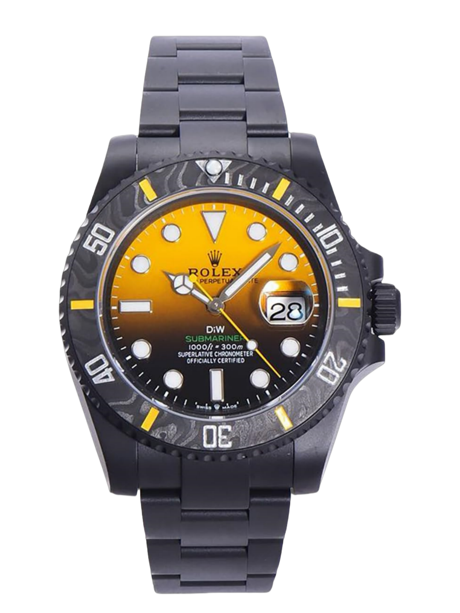 0f508a3060d6e6c861044d02d79284f2bb9808d4da114810f225449cba4a06f3.png Rolex Submariner 116610 PVD-DLC Stainless Steel Carbon Fiber Bezel Yellow & Black Dial - Image 1