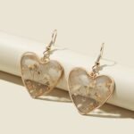 Flower Design Heart Charm Drop Earrings