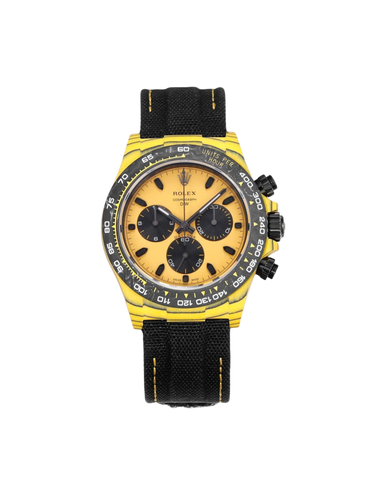 168182a63681db24938b406a7b62919be78be3efbedf09d42e6ab70535b3e840.png Rolex Cosmograph Daytona DIW Carbon Yellow “BUMBLEBEE” 40mm Replica 1:1 – Top Quality Version - Image 1
