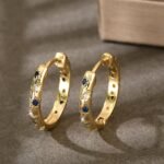 1pair Luxurious Copper Inlaid Multi-color Star, Moon & Round Shaped Hoop Earrings