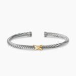 X Classic Cable Station Bracelet Sterling Silver with 18K Yellow Gold, 4mm