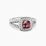 Petite Albion® Ring Sterling Silver with Garnet and Diamonds, 7mm
