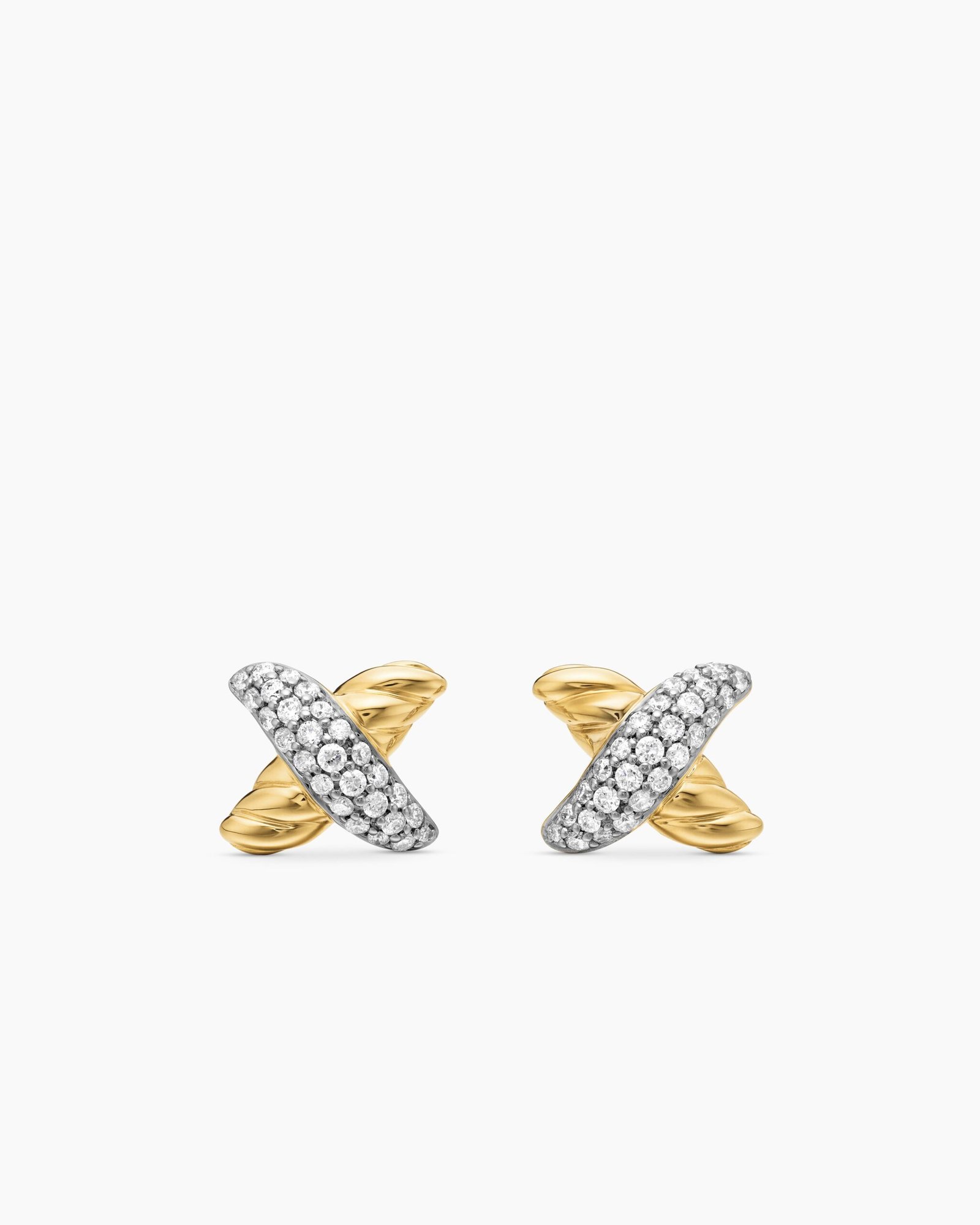1cfa240c1385ad3ca56094efd8b9df94-1.jpeg Petite X Stud Earrings 18K Yellow Gold with Diamonds, 8.4mm - Image 1