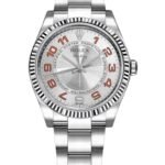 Rolex Oyster Perpetual Air-King 114234 Silver Orange Arabic Dial 34mm Unisex Watch