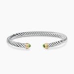 Classic Cable Bracelet Sterling Silver with 14K Yellow Gold and Peridot, 5mm