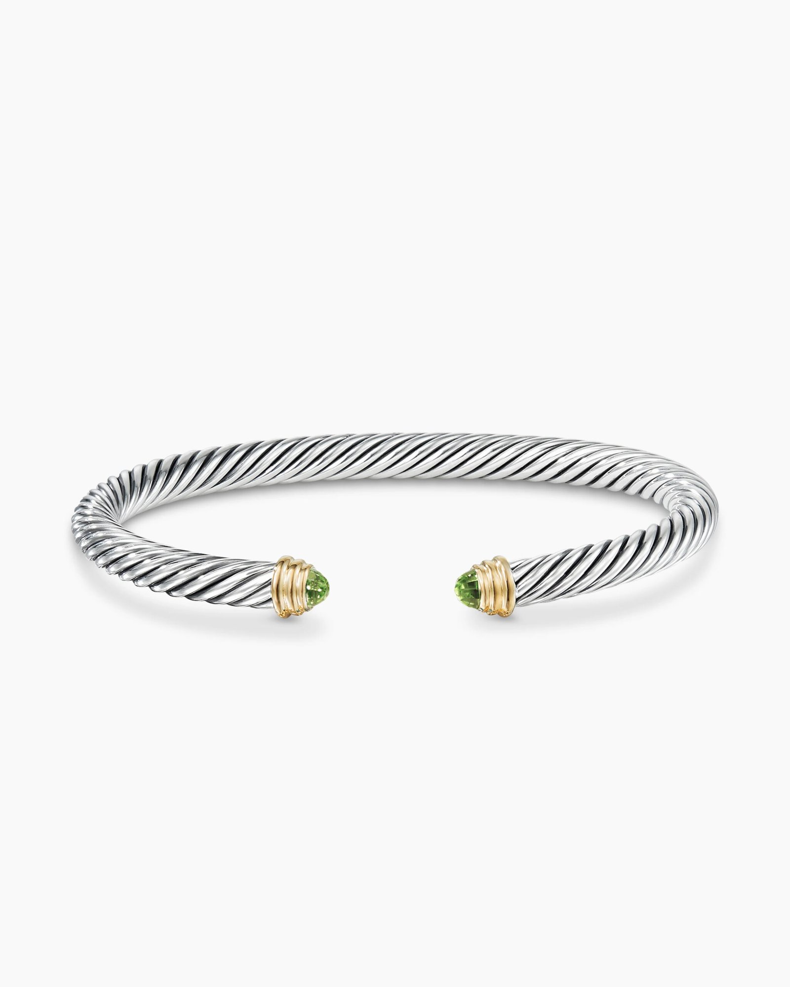 1e574b1e10213deca2a12c9ae8eaf592.jpeg Classic Cable Bracelet Sterling Silver with 14K Yellow Gold and Peridot, 5mm - Image 1