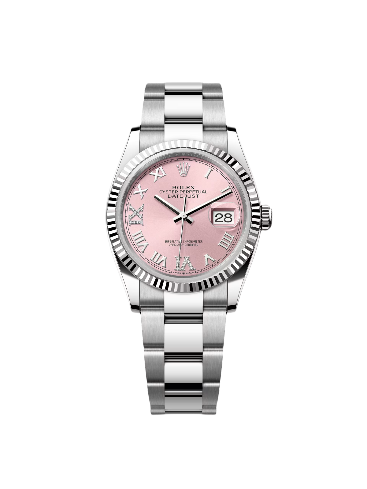 220fae03cb7a5f074a0b9dd7c415ce34f85e22cd4befd7e877e29b487b34064a.png Rolex Datejust 36mm 126234 Pink Roman Dial Oyster Stainless Steel - Image 1