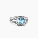 Petite Albion® Ring Sterling Silver with Blue Topaz and Diamonds, 7mm
