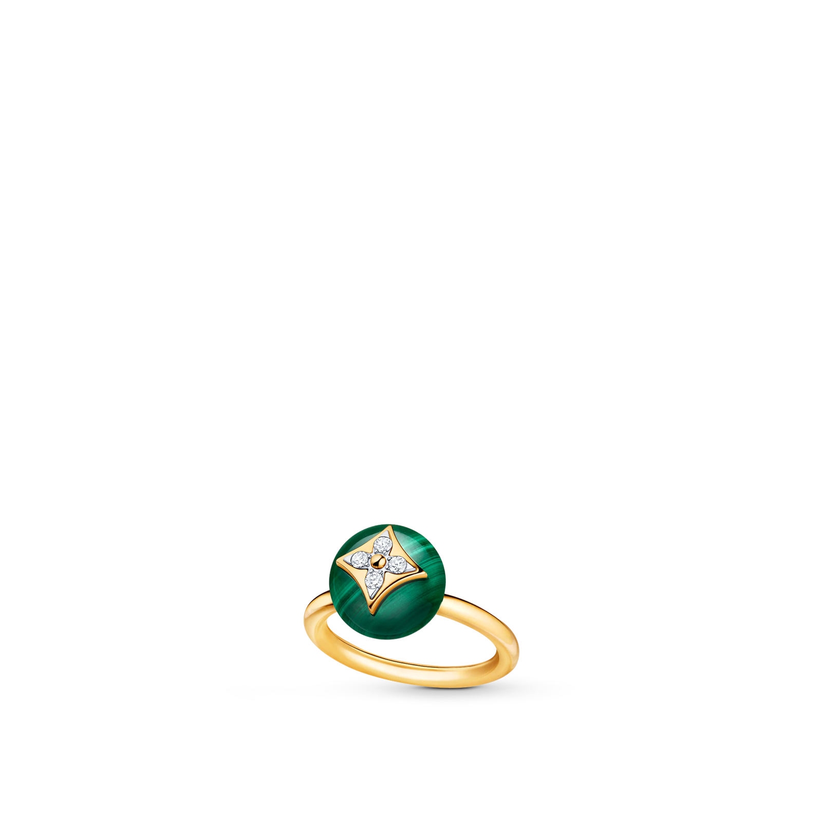 25e4f3fa80fa4cc659baf89997de08e9.png B Blossom Ring, Yellow Gold, White Gold, Malachite And Diamonds - Image 1
