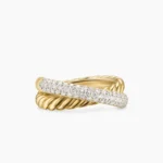 Crossover Two Row Ring 18K Yellow Gold with Diamonds, 7.5mm