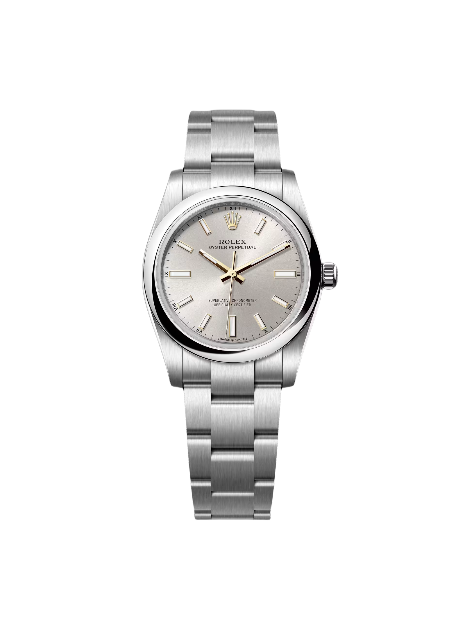 2b39d8adf0a42f34c3b42af613fc498c10f41b22a8136b0cf36cf7d821d95de4.png Rolex Oyster Perpetual 34mm 124200-0001 Silver Dial Oyster Stainless Steel Bracelet - Image 1