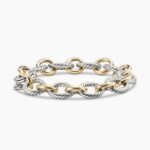 Oval Link Chain Bracelet Sterling Silver with 18K Yellow Gold, 12mm