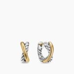 Crossover Huggie Hoop Earrings Sterling Silver with 18K Yellow Gold, 22mm