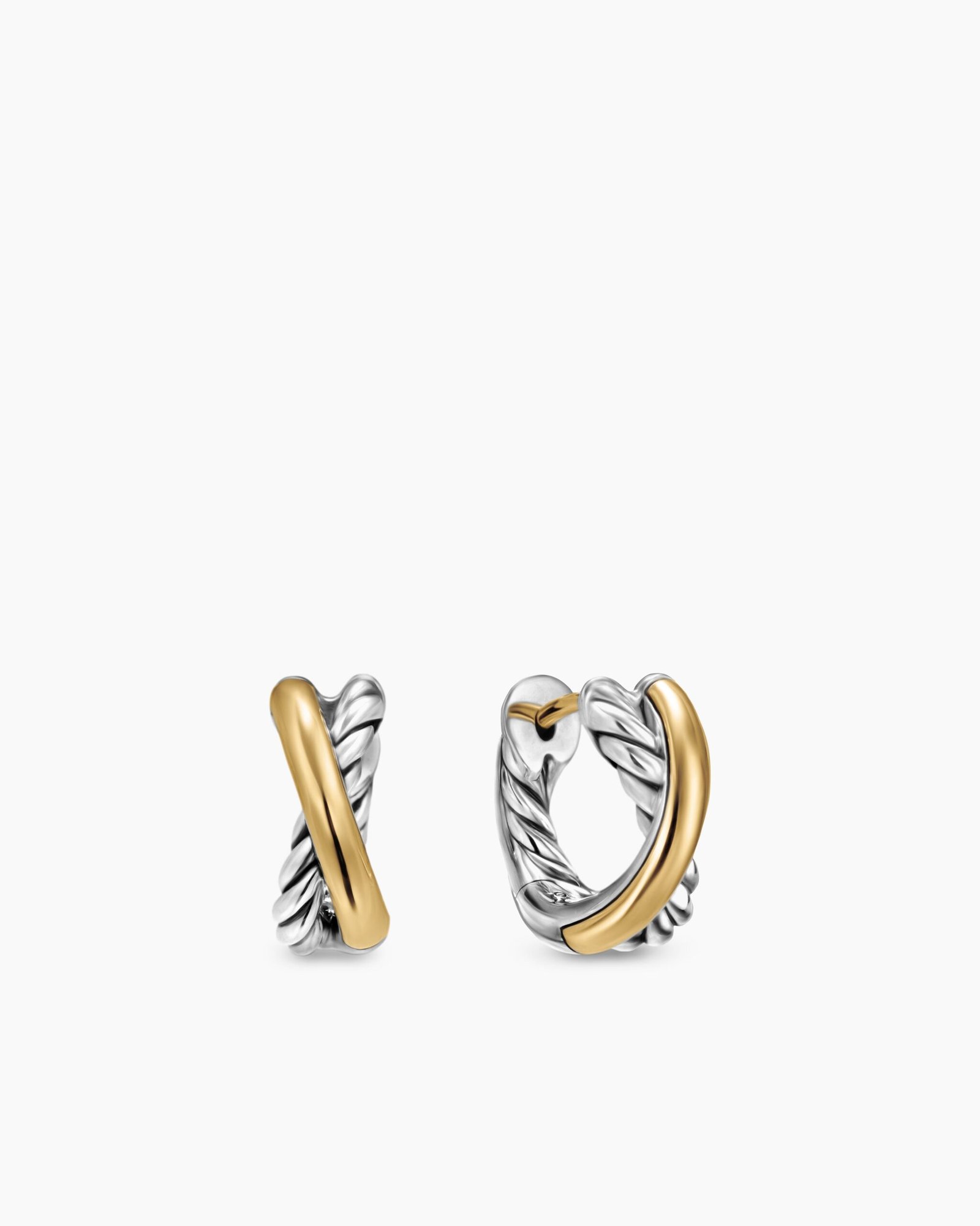 3f80cfe0f8a0b11cbe66209a44ef4b11-1.jpeg Crossover Huggie Hoop Earrings Sterling Silver with 18K Yellow Gold, 22mm - Image 1