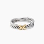 Petite X Ring Sterling Silver with 18K Yellow Gold, 4mm