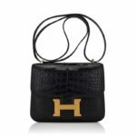 Constance 24 Bag Black Matte Alligator with Gold Hardware and Mirror