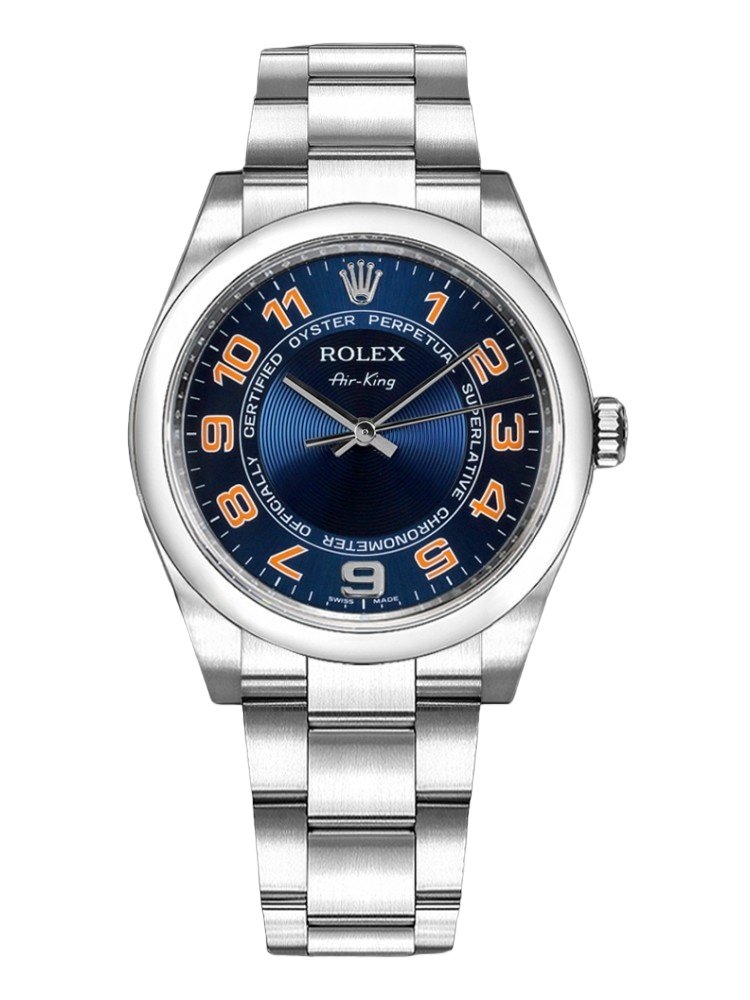48a15ac97f0eb9062e91ee9fd334d1d1b2db9e9b5e48efd9e923abfad49c3e72.jpg Rolex Oyster Perpetual Air-King 114200 Concentric Blue Dial 34mm Unisex Watch - Image 1
