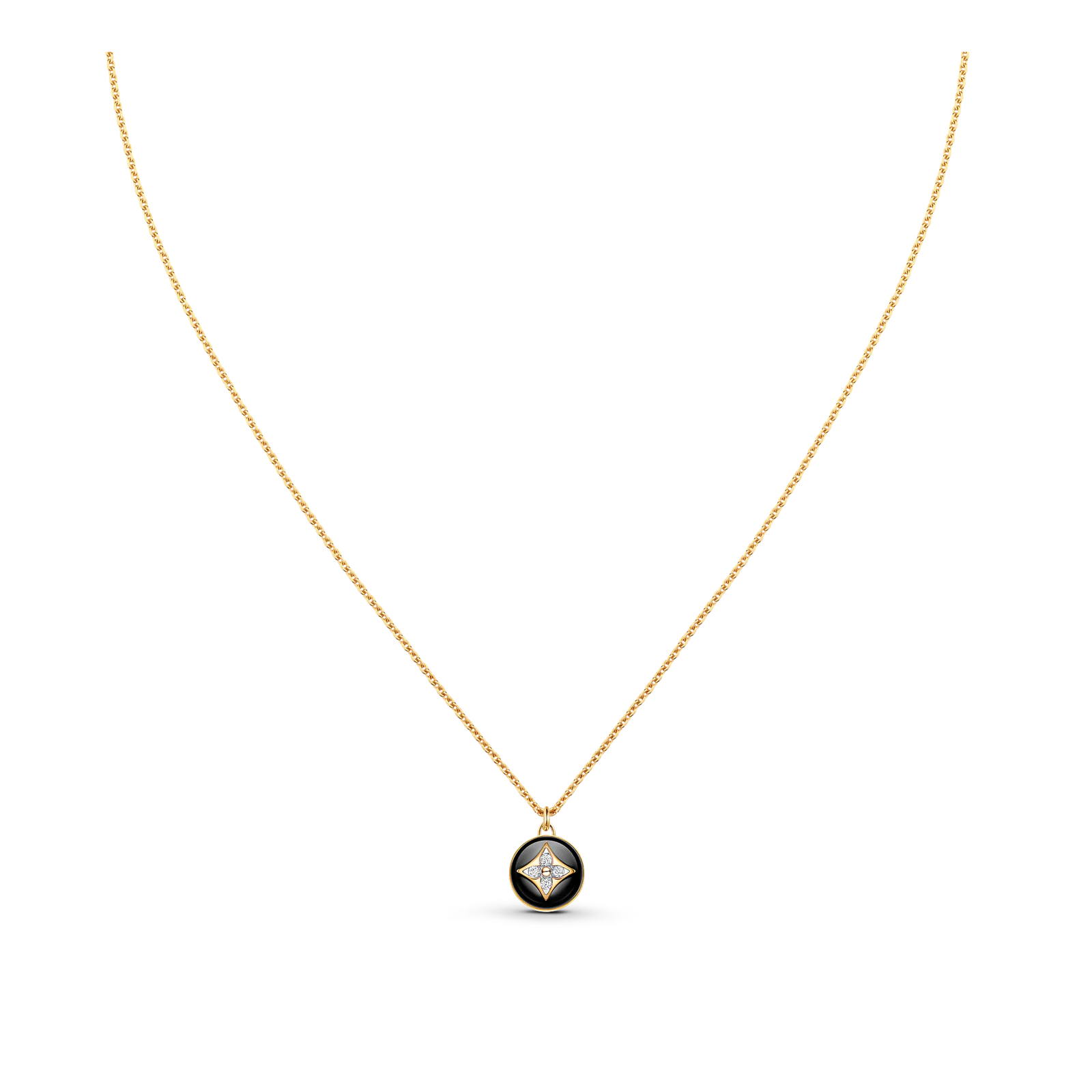 52a30f06e5f667313988467a097b633b.png B Blossom Pendant, Yellow Gold, White Gold, Onyx And Diamonds - Image 1