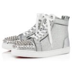 Lou Spikes High-top Sneakers Specchio Leather and Glittered Calf Leather Silver