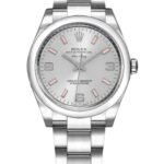 Rolex Oyster Perpetual Air-King 114200 Silver Dial Pink Baton 34mm Unisex Watch