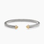 Classic Cable Bracelet Sterling Silver with 14K Yellow Gold Domes, 5mm