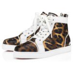 Fun Louis High-top Sneakers Crepe Satin Pony Kitty Print Brown