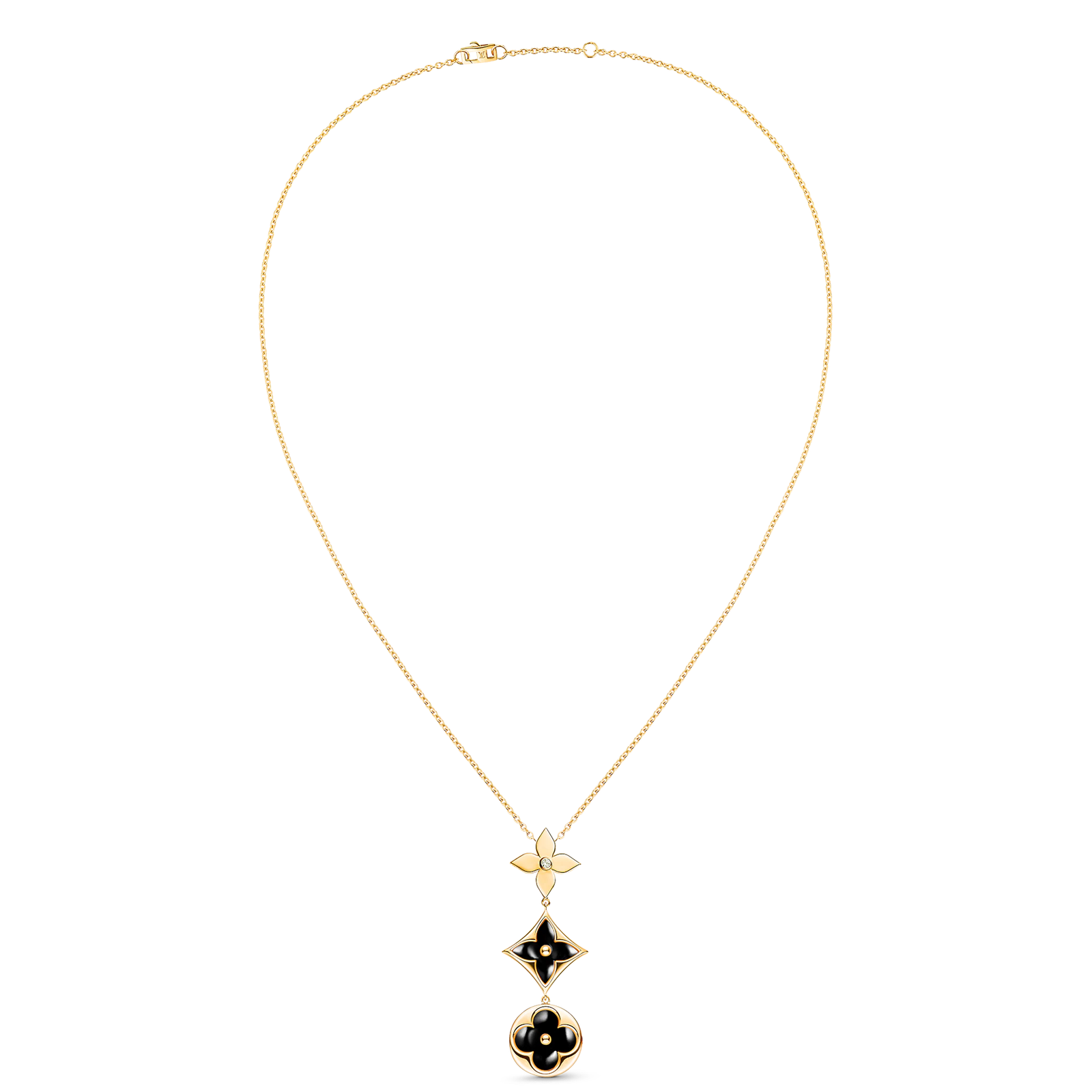 685738b3fbe59792885098e9fb13ef76.png Color Blossom Lariat Necklace, Yellow Gold, Onyx And Diamond - Image 1