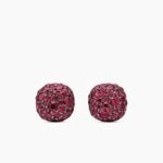 Cushion Stud Earrings 18K White Gold with Pavé Red Rubies, 8mm