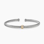 Classic Cable Station Bracelet Sterling Silver with 18K Yellow Gold, 4mm