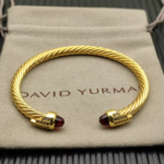 Cable Bracelet with Garnet & Diamond Accents 5mm
