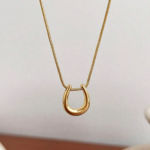 Stainless Steel Water-Resistant Gold-Tone Fashionable Simple Horse Hoof & Snake Chain Necklace, Perfect For Daily Wear By Women