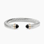 Classic Cable Bracelet Sterling Silver with 14K Yellow Gold and Black Onyx, 7mm