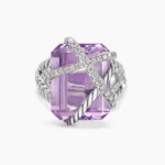 Cable Wrap Ring Sterling Silver with Lavender Amethyst and Diamonds