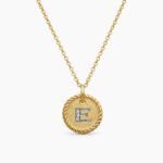 Initial Charm Necklace 18K Yellow Gold with Diamond E