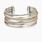 Crossover Cuff Bracelet Sterling Silver with 18K Yellow Gold, 27.5mm