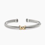 X Classic Cable Station Bracelet Sterling Silver with 14K Yellow Gold, 5mm