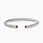 Classic Cable Bracelet Sterling Silver with 14K Yellow Gold and Black Onyx, 5mm