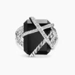 Cable Wrap Ring Sterling Silver with Black Onyx and Diamonds