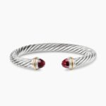 Classic Cable Bracelet Sterling Silver with 14K Yellow Gold and Garnets, 7mm