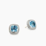Albion® Stud Earrings Sterling Silver with Blue Topaz and Diamonds, 7mm