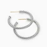 Cable Hoop Earrings Sterling Silver, 1in