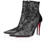 Kate Max Booty Mesh Strass 100 mm Low Boots Mesh Squared and Patent Leather Black